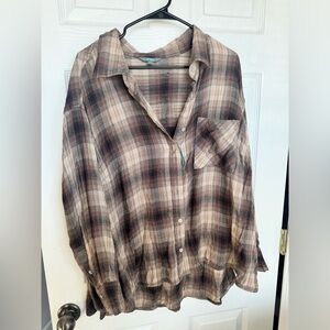 Terra & Sky Plaid Button Down Shirt - Brown and Cream